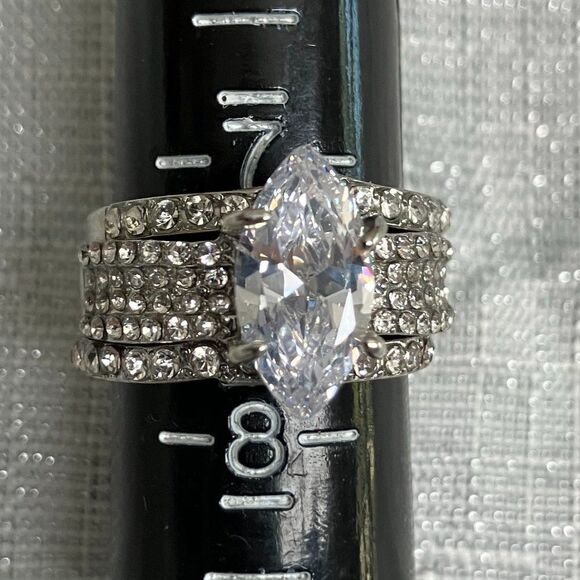 Silver Tone and 1 Carat CZ Triple Ring Size 8 - Picture 1 of 4